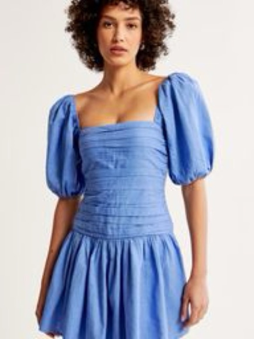 NWT Abercrombie & Fitch Drop Waist Blue Linen Mini Dress Sz M